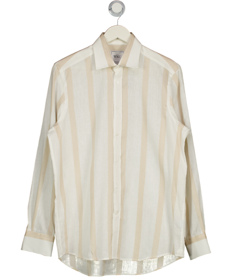 WNU With Nothing Underneath White The Boyfriend Striped Linen And Cotton-blend Shirt UK 12