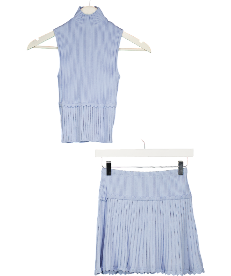 MESHKI 2-piece Cornflower Blue Pointelle Knit Mini Skirt & Top Set UK XS/S