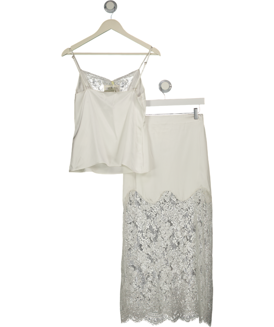MANDIBREEZE X Lovisa Barkman 2-piece White  Silk Lace Top & Skirt Set UK XS