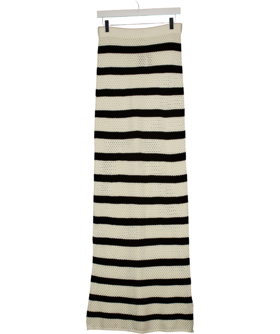 NA-KD Cream / Black Striped Knitted Maxi Skirt UK S