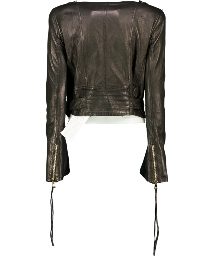 BALMAIN PARIS Black Butter Soft Leather Biker Jacket With Gold Hardware Fr38 UK 10