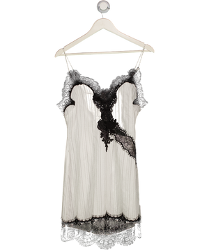 TOPSHOP Lace Insert Mini Slip Dress With Open Back Cowl In White Woven Stripe UK 6