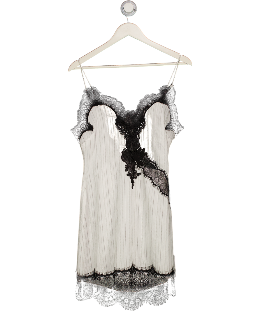 TOPSHOP Lace Insert Mini Slip Dress With Open Back Cowl In White Woven Stripe UK 6