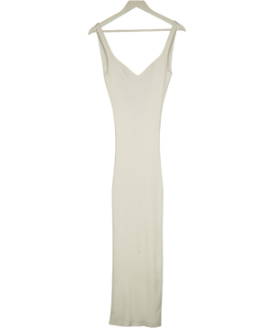 BAZILIKA Ivory White Ribbed Knit Dress With Open Back UK S