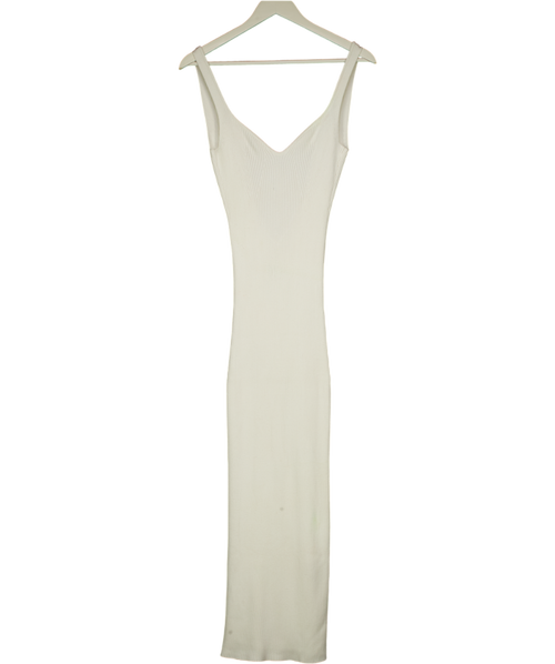 BAZILIKA Ivory White Ribbed Knit Dress With Open Back UK S