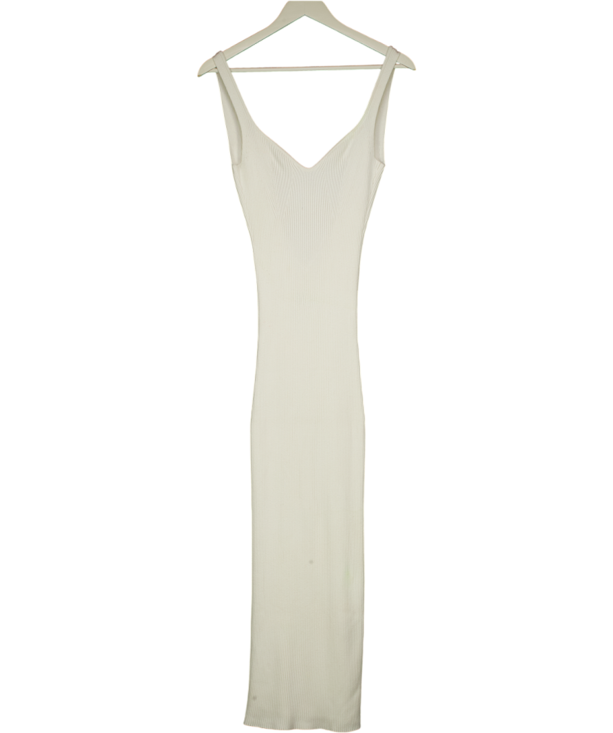 BAZILIKA Ivory White Ribbed Knit Dress With Open Back UK S