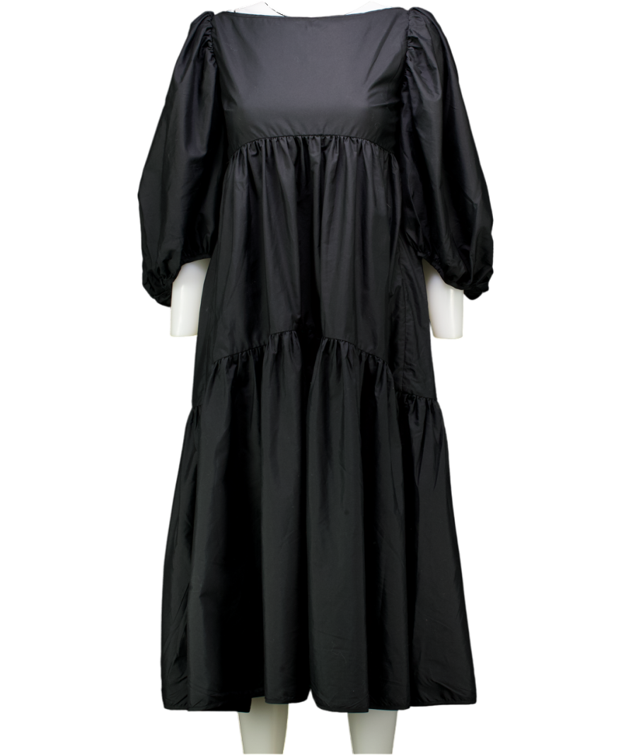 Cecilie Bahnsen Black Helena Balloon-sleeve Organic-cotton Midi Dress UK 10