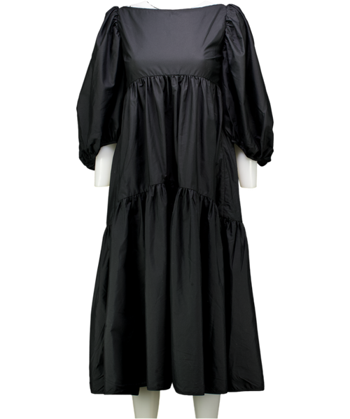 Cecilie Bahnsen Black Helena Balloon-sleeve Organic-cotton Midi Dress UK 10