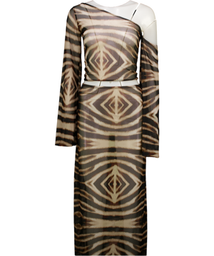 LUANA THE LABEL Brown Tiger Print Mesh Maxi Skirt UK S