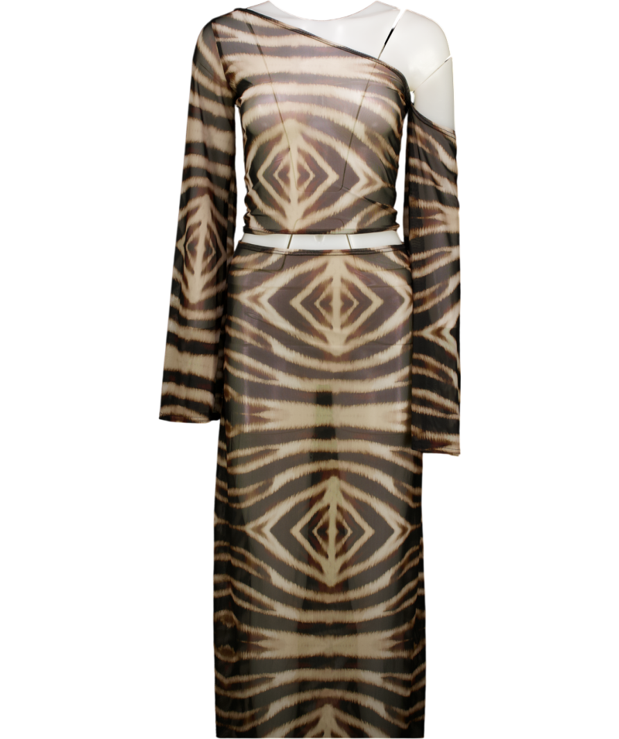 LUANA THE LABEL Brown Tiger Print Mesh Maxi Skirt UK S