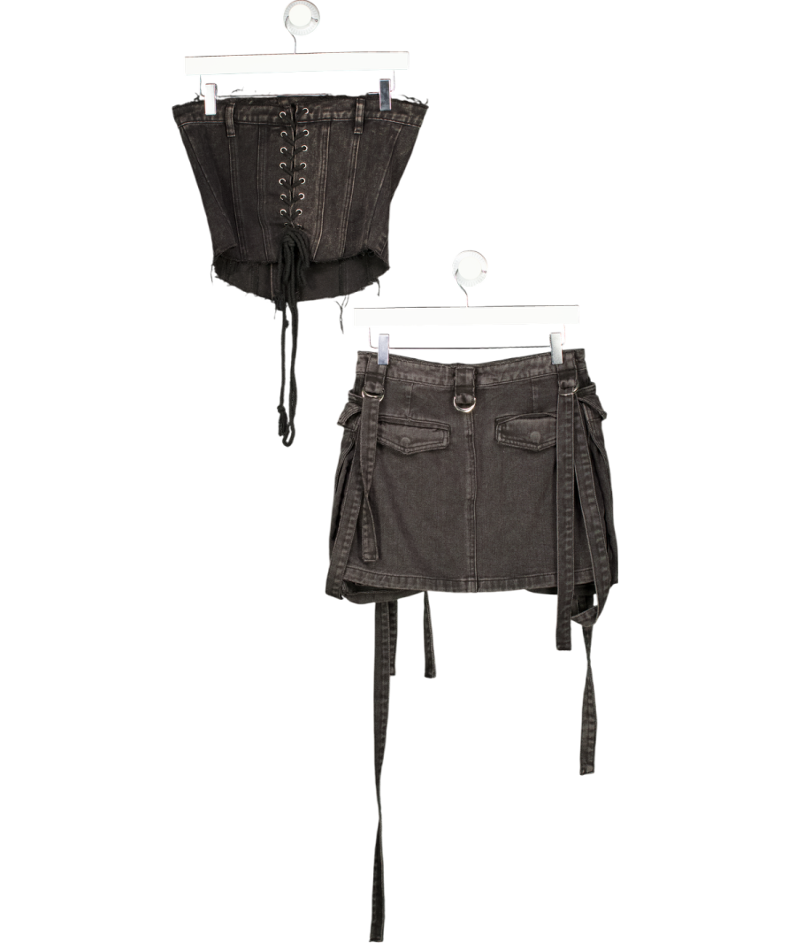 MARS THE LABEL Black 2-piece Blac Kwash Denim Corset And Mini Skirt Set UK S