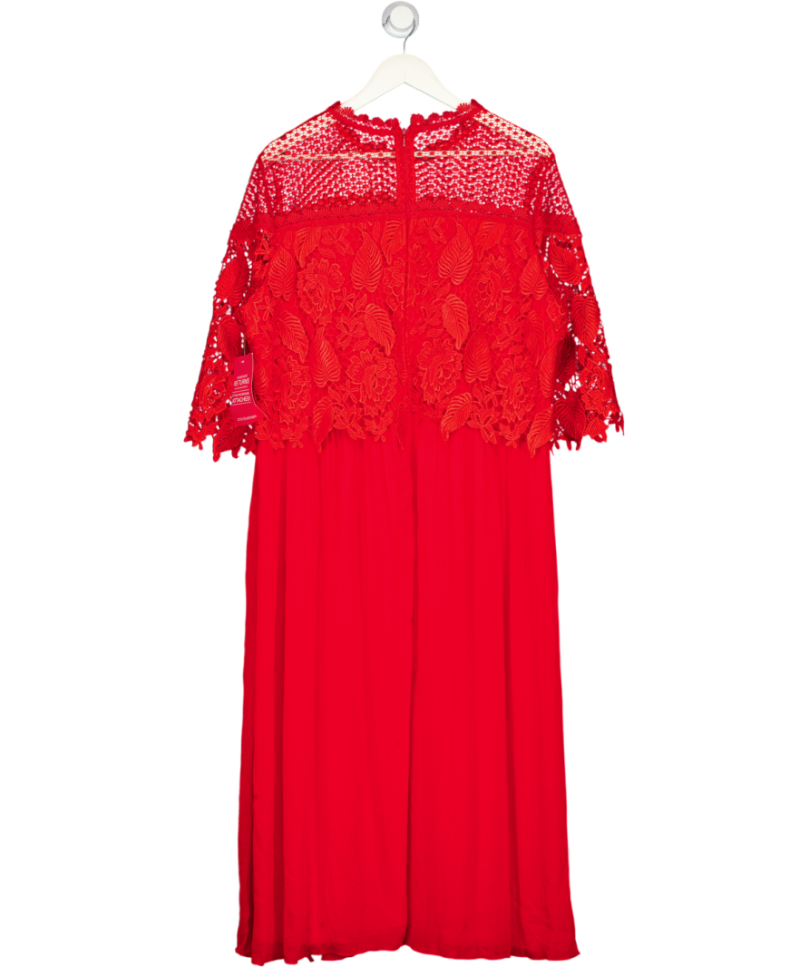 LITTLE MISTRESS Lace Top Midi Skater Dress In Red UK 24
