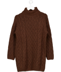 TU Dark Brown Roll Neck Cable Knitted Dress UK S