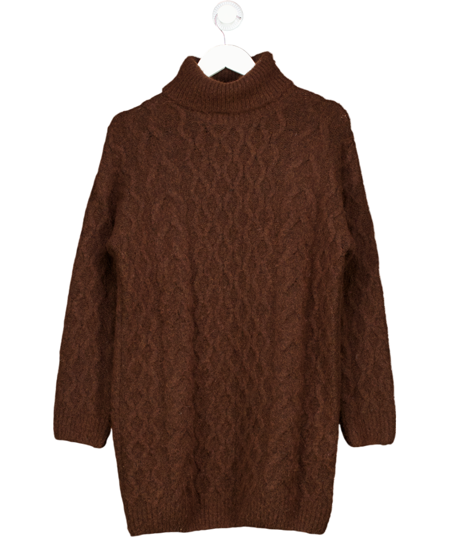 TU Dark Brown Roll Neck Cable Knitted Dress UK S