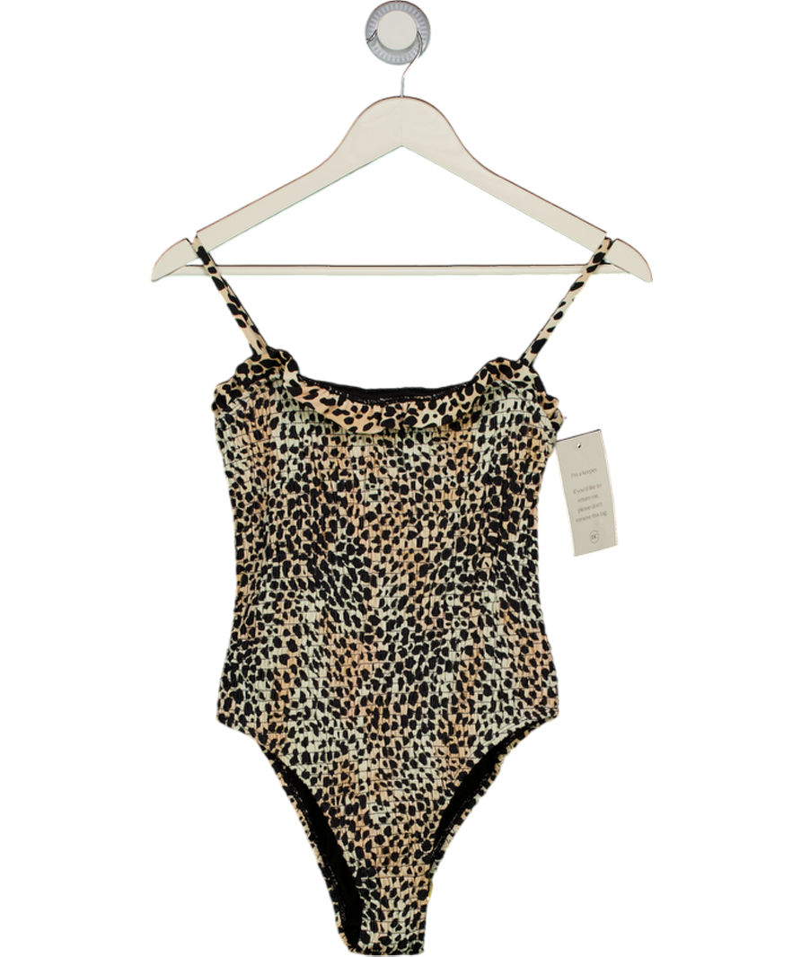 Nobody's Child Beige Leopard Shirred Swimsuit UK 8
