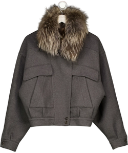 THE SHY STREET Grey Fur Jacket UK M