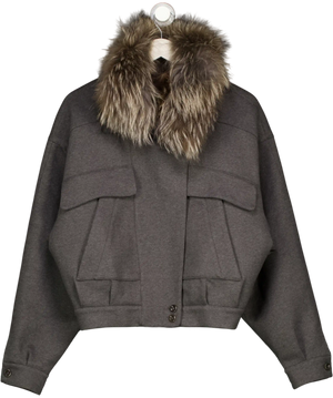 THE SHY STREET Grey Fur Heattech Wind Resistant Structured Flight Jacket UK M