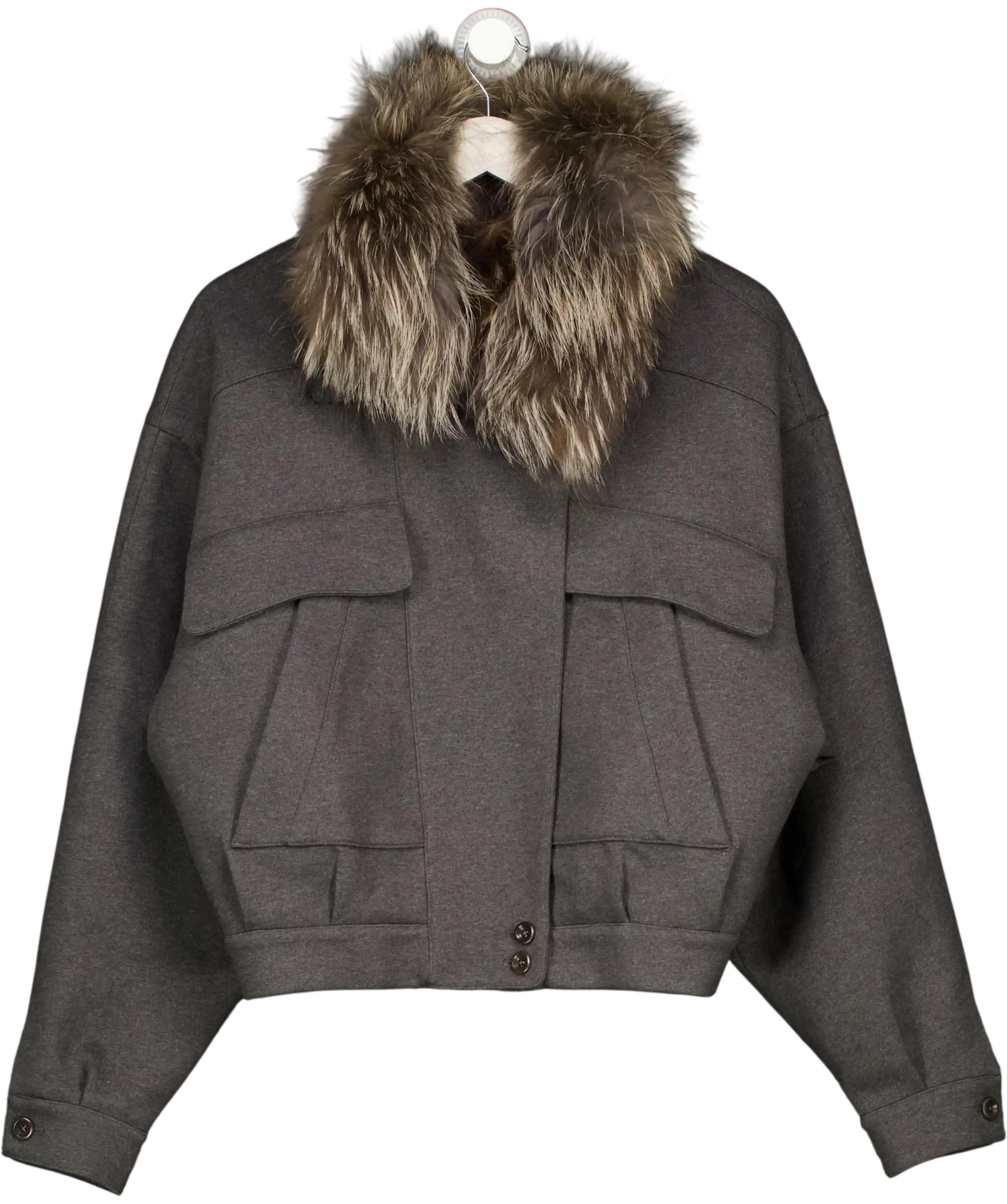 THE SHY STREET Grey Fur Jacket UK M