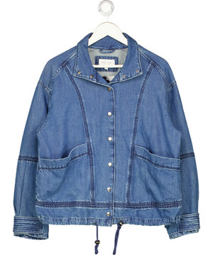 M&S Per Una Blue Denim Funnel Neck Bomber Jacket UK 12