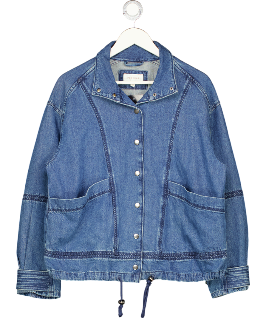 M&S Per Una Blue Denim Funnel Neck Bomber Jacket UK 12