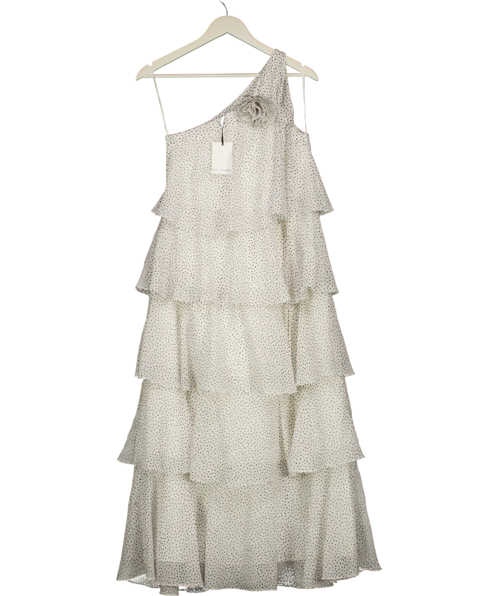 Six Stories White Amora Polka Corsage Tiered Midaxi Dress UK 8