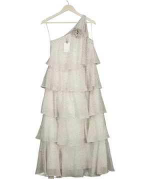 Six Stories White Amora Polka Corsage Tiered Midaxi Dress UK 8