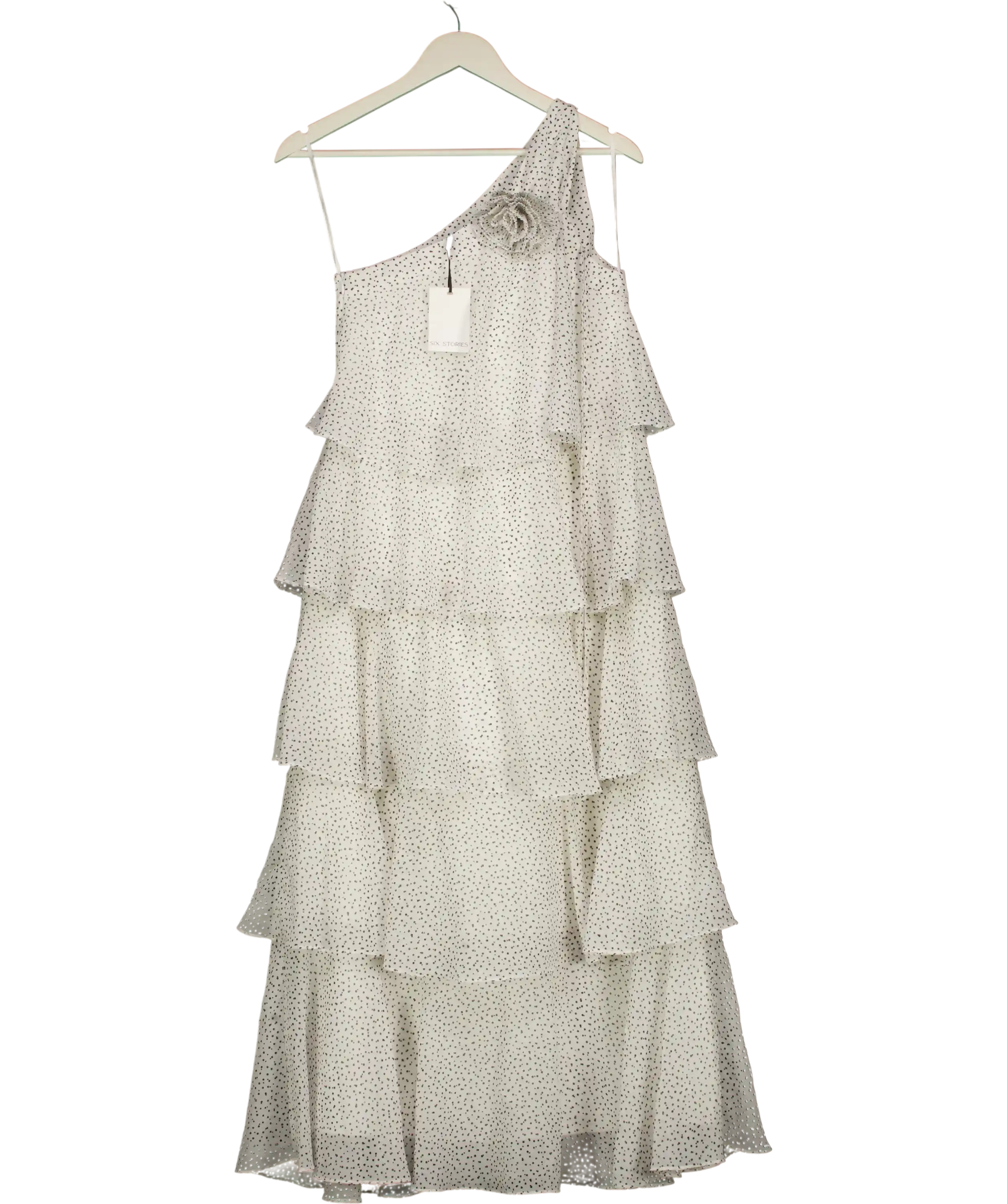 Six Stories White Amora Polka Corsage Tiered Midaxi Dress UK 8