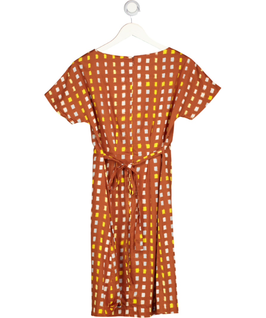 TOAST Brown Geo Pattern 100% Cotton Block Print Midi Dress UK 8