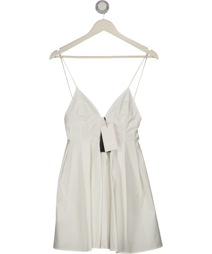 ZARA White Pleated Cotton Poplin Mini Dress UK XS