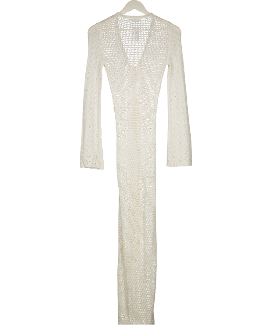 4th & Reckless White Crochet Flared Sleeve Keyhole Detail Maxi Beach Dress UK 6