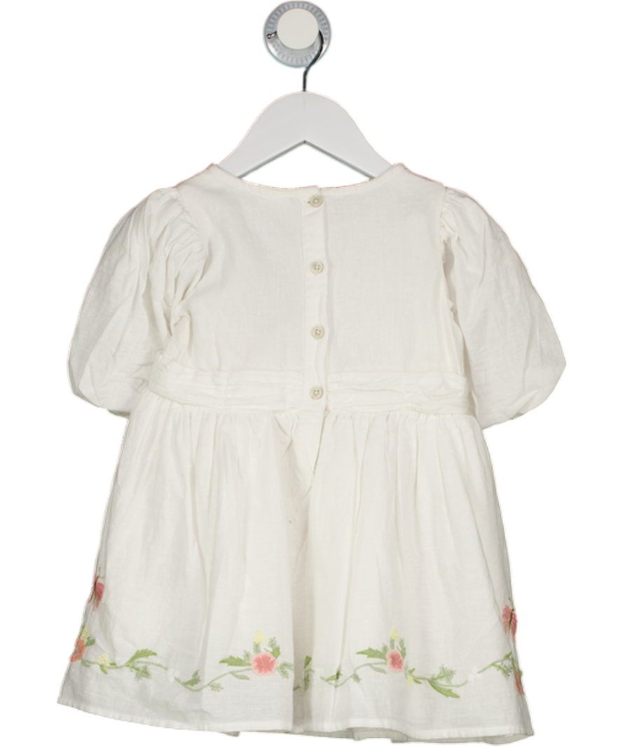 Next White Cotton Linen Floral Embroidered Puff Sleeve Dress 12-18 Months