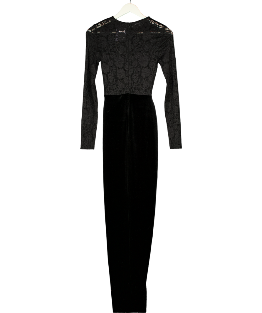 CLUB L LONDON Black Lace Long-sleeve Twisted Split Maxi Dress UK 6