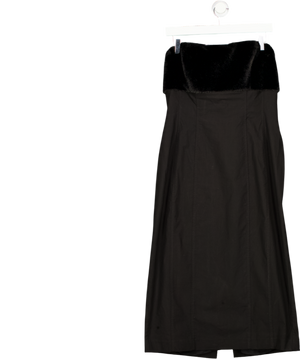 BY ANTHROPOLOGIE Black Bandeau Faux-fur Trim Slim Midi Dress UK L