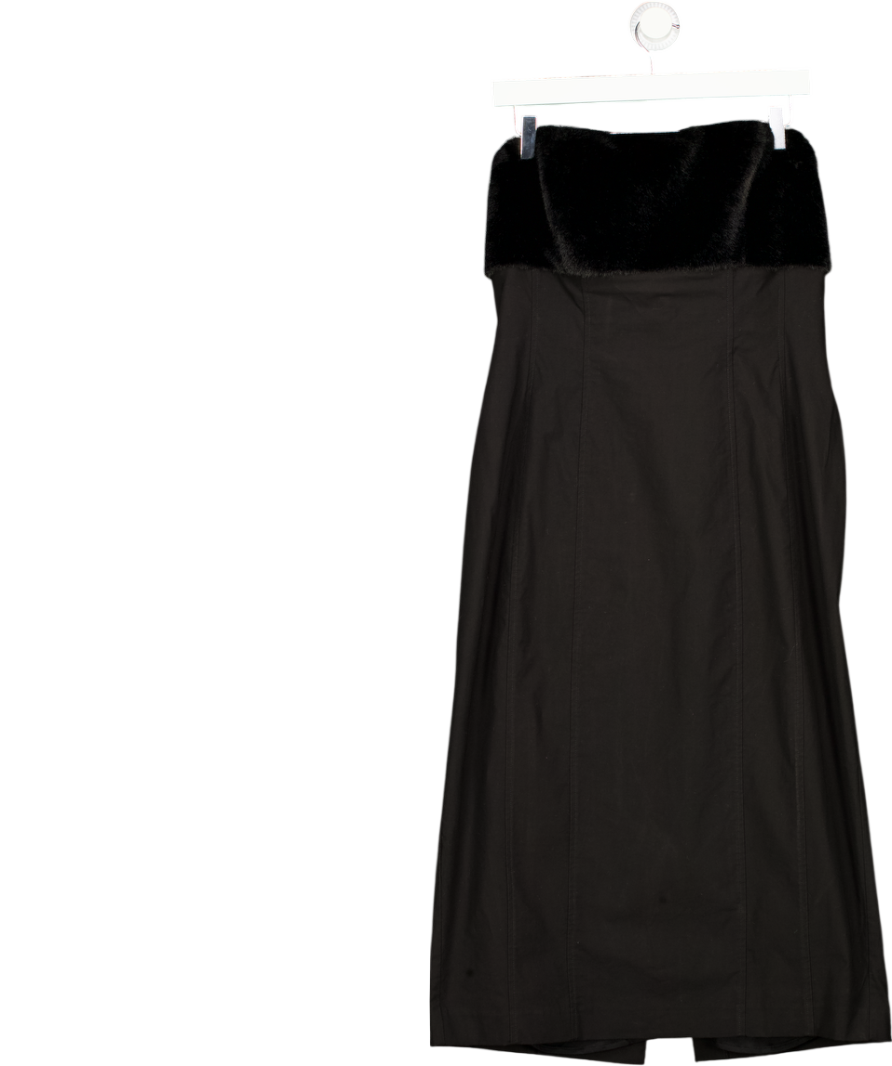 BY ANTHROPOLOGIE Black Bandeau Faux-fur Trim Slim Midi Dress UK L