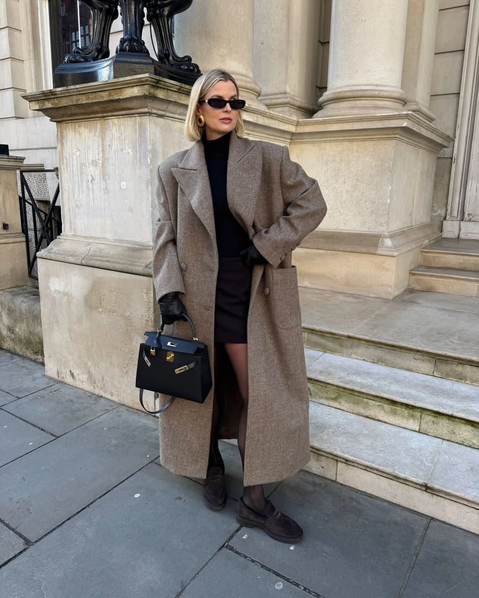 EFOTLEZ Double - breasted Maxi Wool Coat In Brown One Size - Reliked