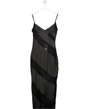 Ego Black Strappy Plunge Lace Panel Detail Maxi Dress UK 8