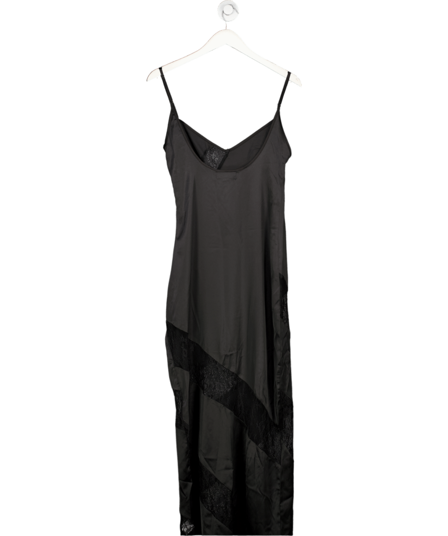 Ego Black Strappy Plunge Lace Panel Detail Maxi Dress UK 8 - Reliked