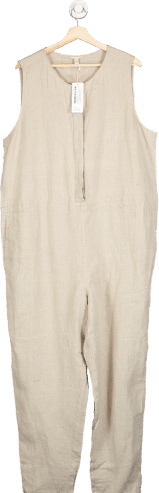 Eileen Fisher Beige Organic Linen Jumpsuit UK XL - Reliked