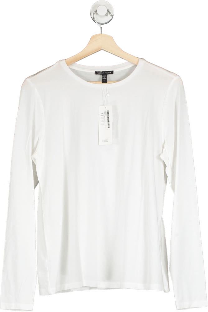 Eileen Fisher White Fine Jersey Crew Neck Top UK M - Reliked