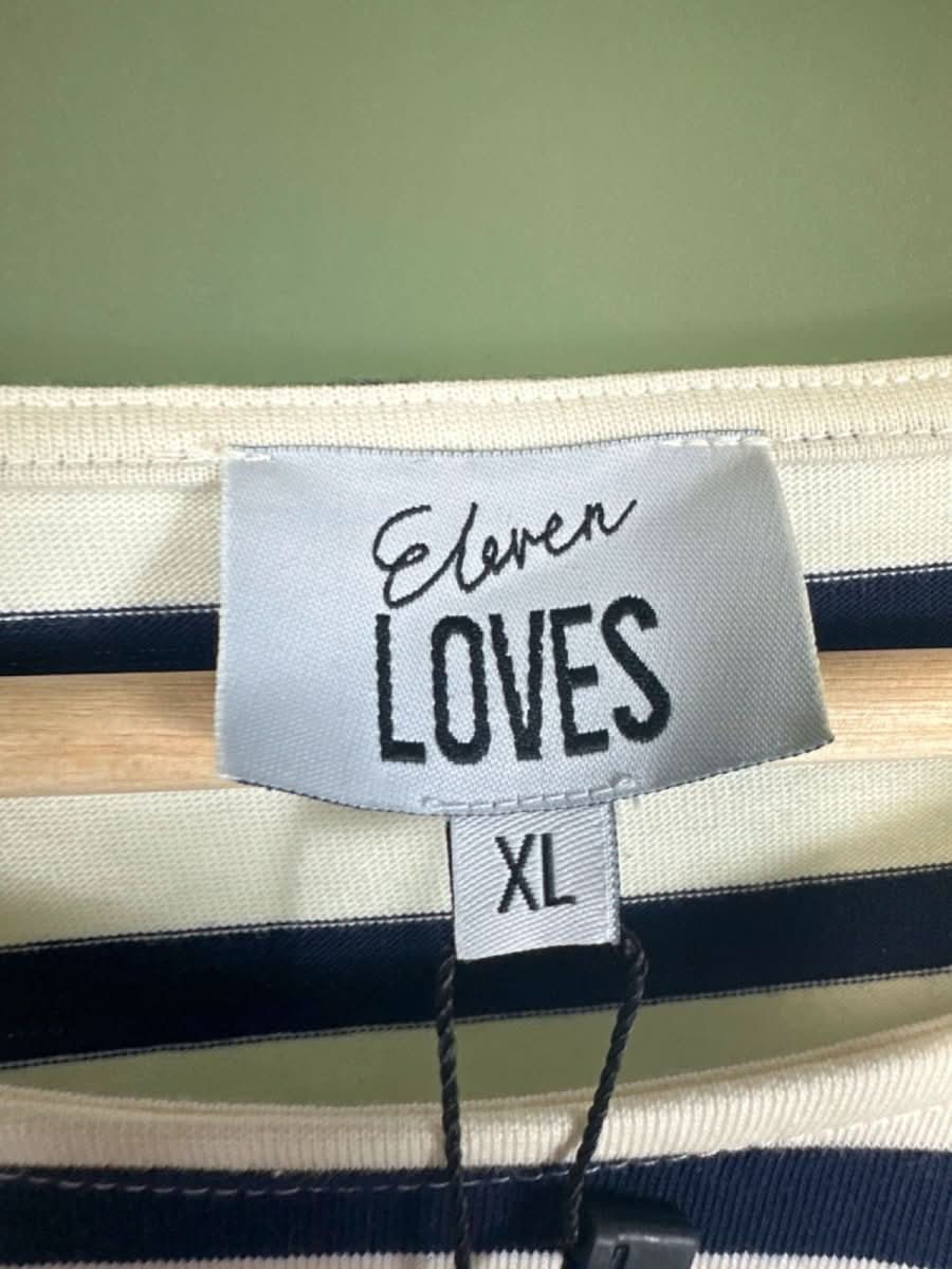 Eleven Loves Navy/White Striped Long - Sleeve Top UK XL - Reliked
