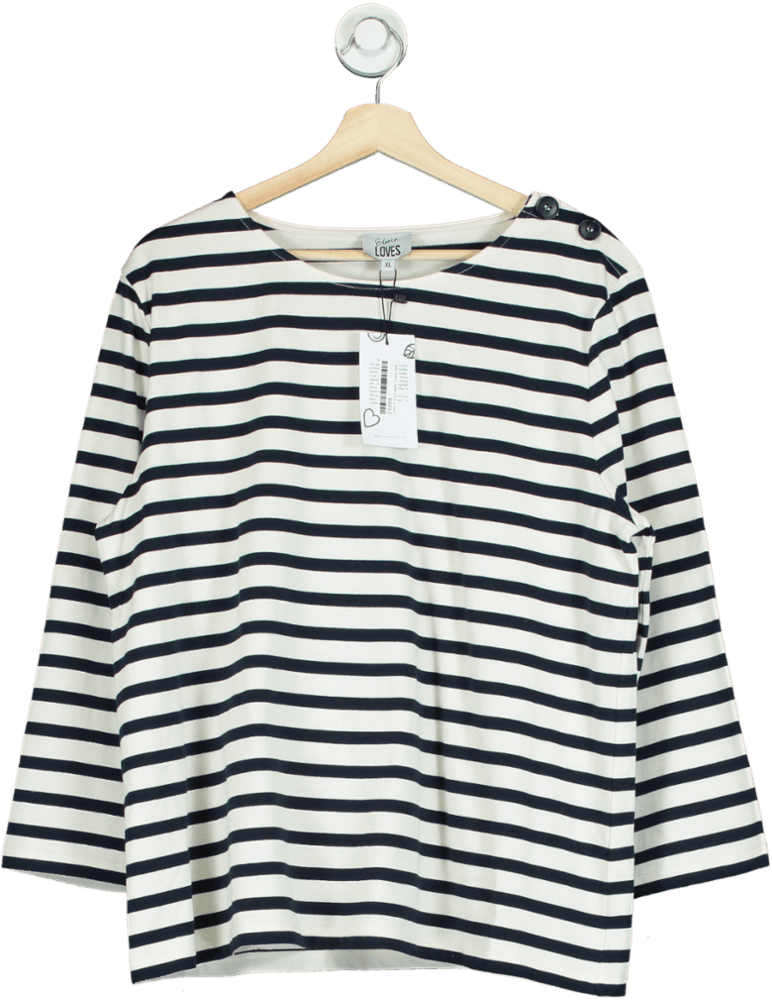 Eleven Loves Navy/White Striped Long - Sleeve Top UK XL - Reliked