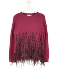 Elizabeth and James Burgundy Ostrich Feather - Trimmed Cotton - Blend Sweaterr UK S - Reliked