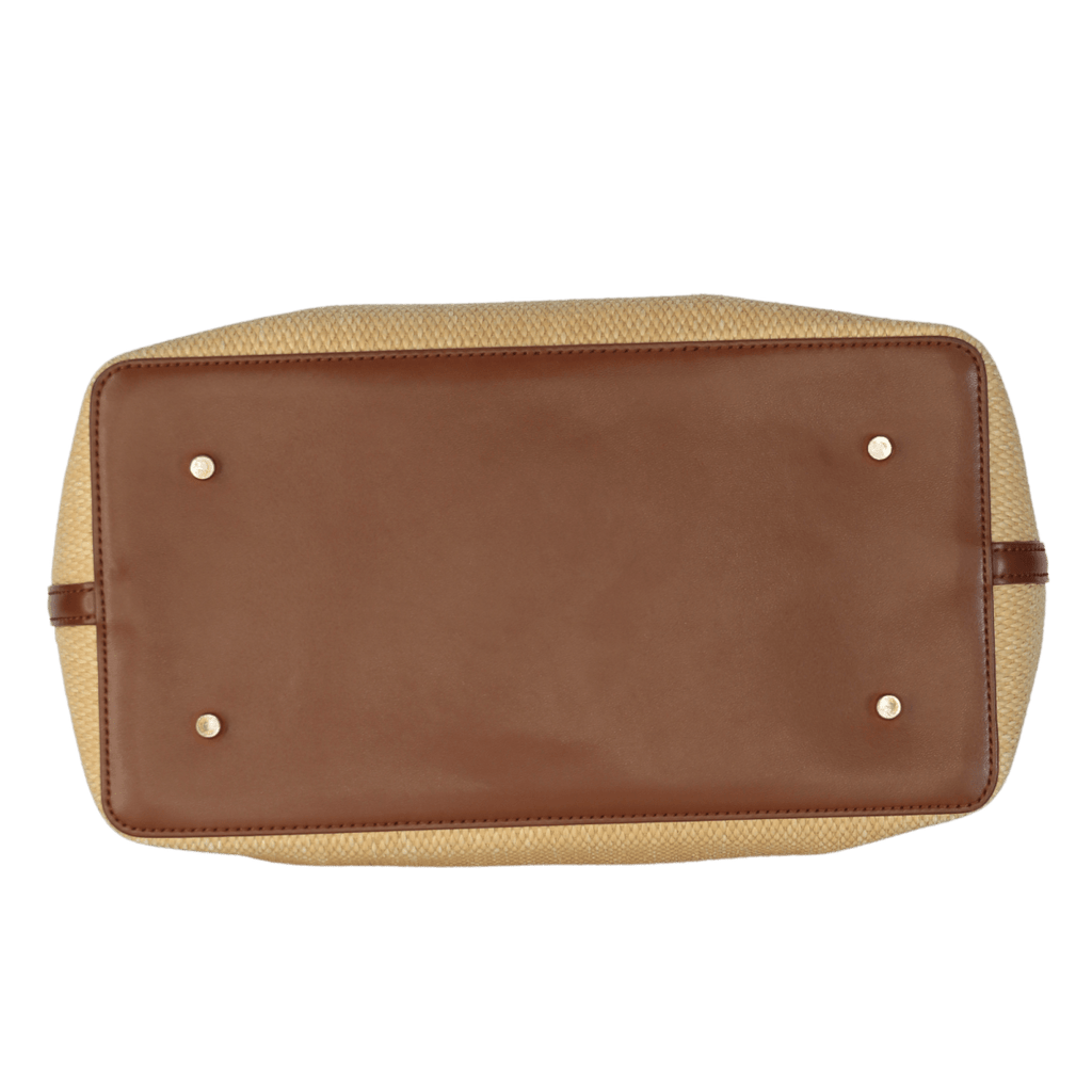 Elleme Beige Raisin Raffia/leather Natural/cognac top handle bag with shoulder strap - Reliked