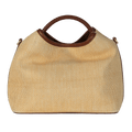Elleme Beige Raisin Raffia/leather Natural/cognac top handle bag with shoulder strap - Reliked