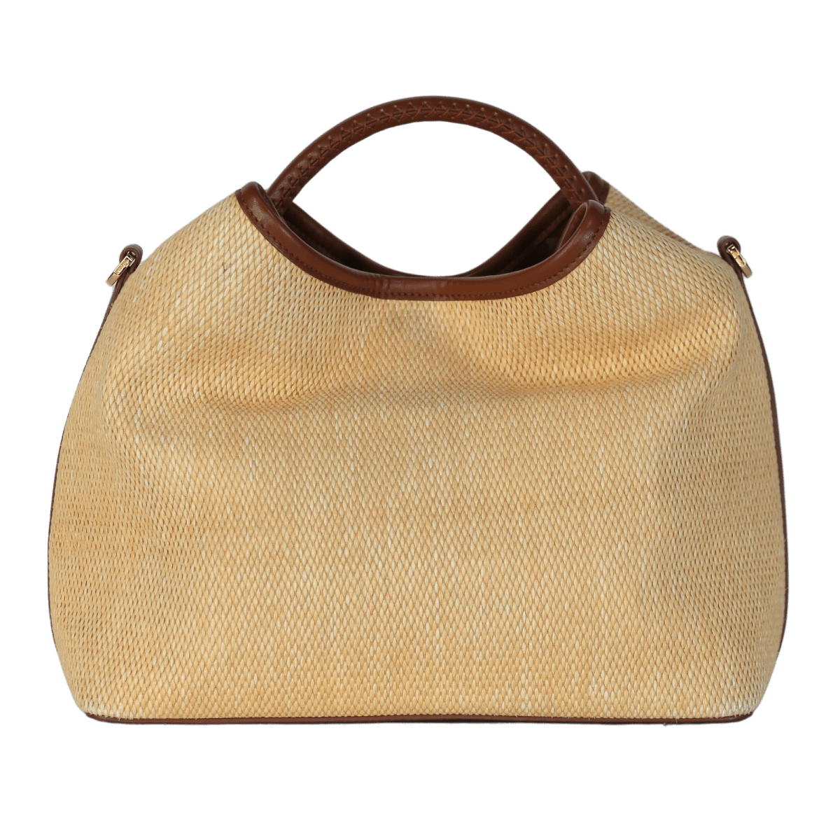 Elleme Beige Raisin Raffia/leather Natural/cognac top handle bag with shoulder strap - Reliked