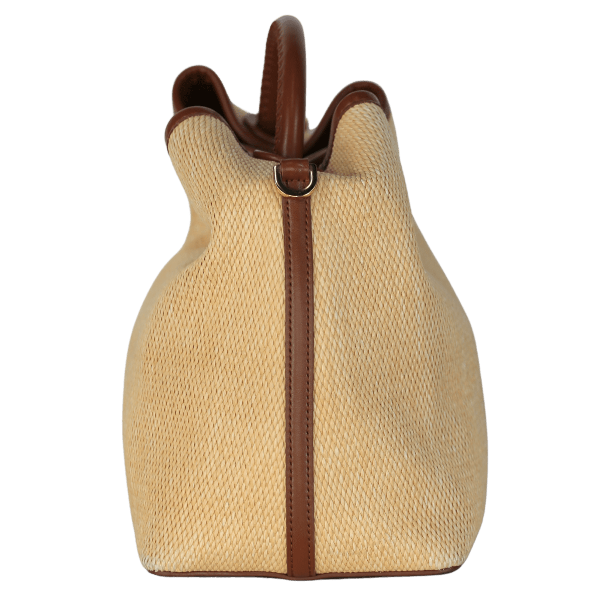 Elleme Beige Raisin Raffia/leather Natural/cognac top handle bag with shoulder strap - Reliked