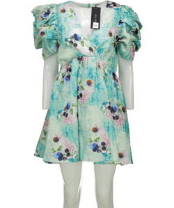 Elliatt Aqua Blue Floral Puff Sleeve Radiant Dress UK 12 - Reliked