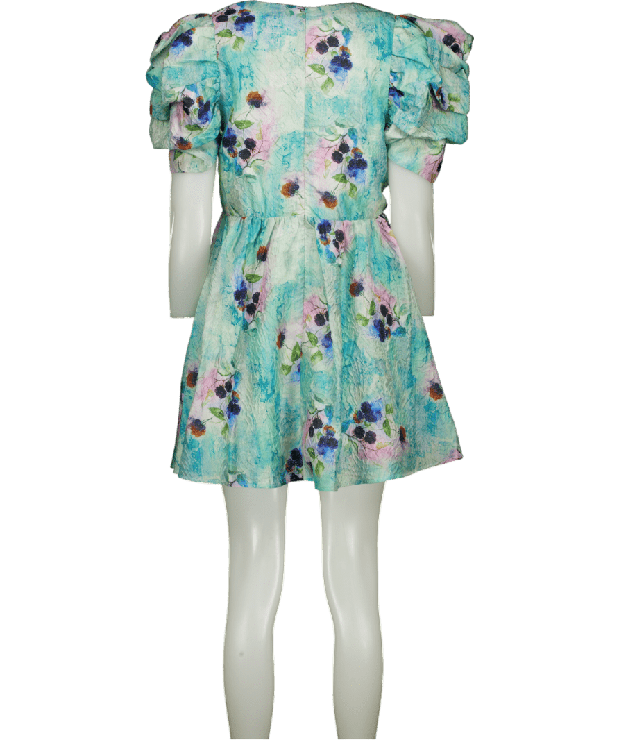 Elliatt Aqua Blue Floral Puff Sleeve Radiant Dress UK 14 - Reliked