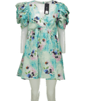 Elliatt Aqua Blue Floral Puff Sleeve Radiant Dress UK 8 - Reliked