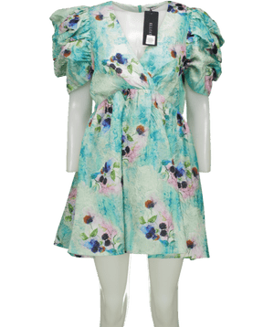 Elliatt Aqua Blue Floral Puff Sleeve Radiant Dress UK 8